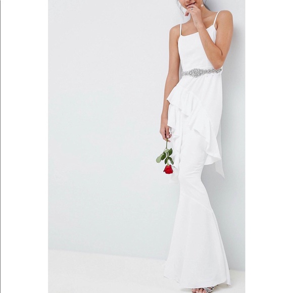 asos white ruffle dress